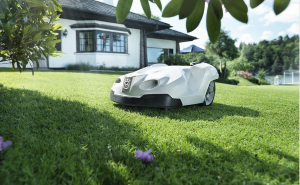 a robot mower mowing lawns